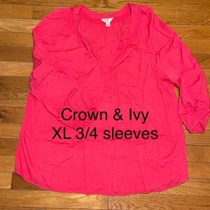Crown & Ivy Women's Pink 3/4 Sleeve Top